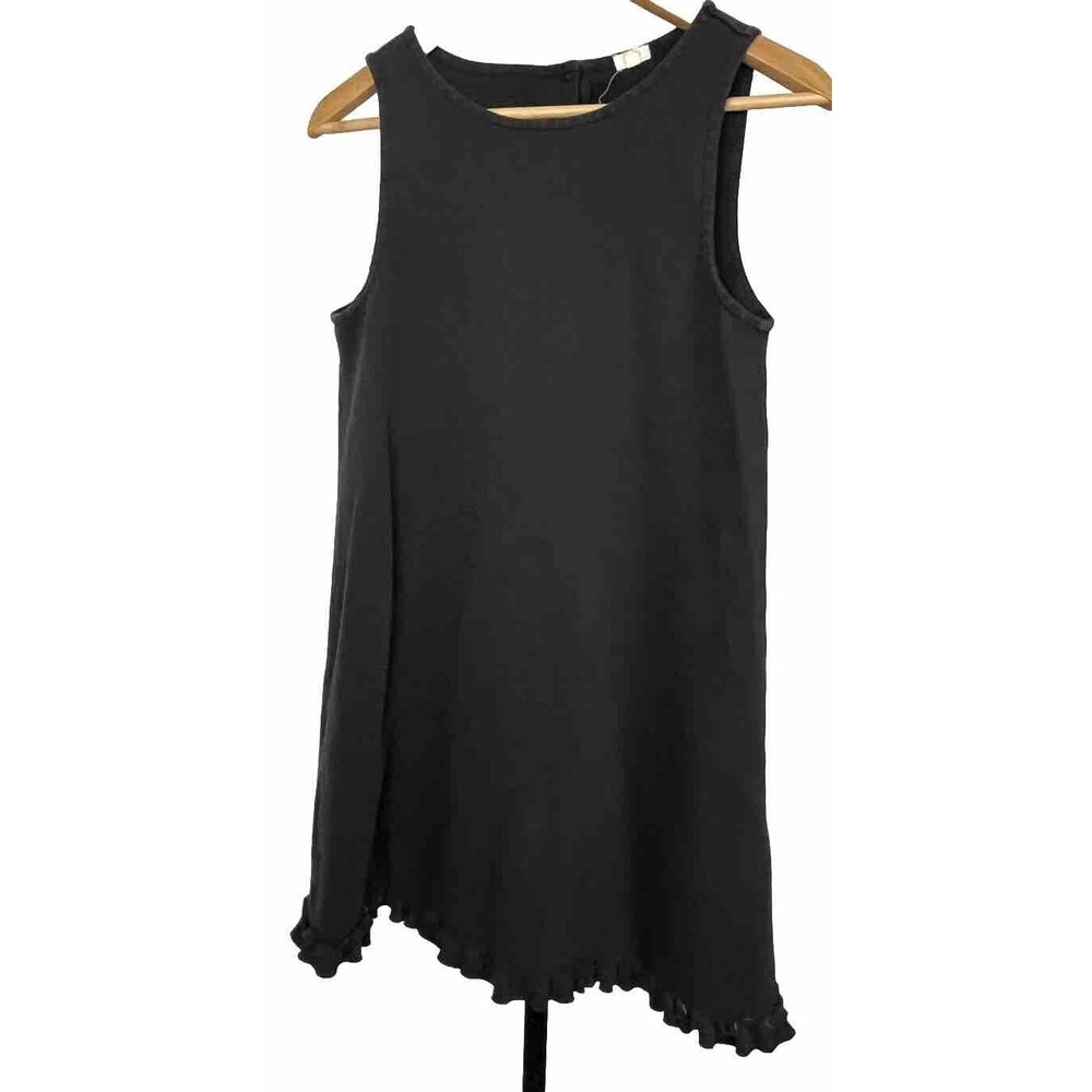 J Crew Dress Black Small 100% Cotton Sleeveless Tank Sheath Ruffle‎ Hem Buttons